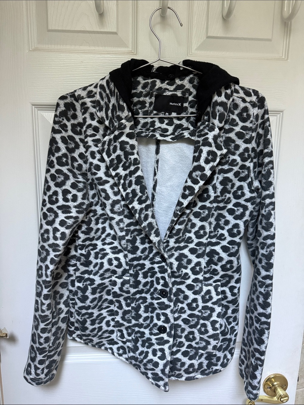 Hurley Gray and Black Leopard Print Hooded Blazer